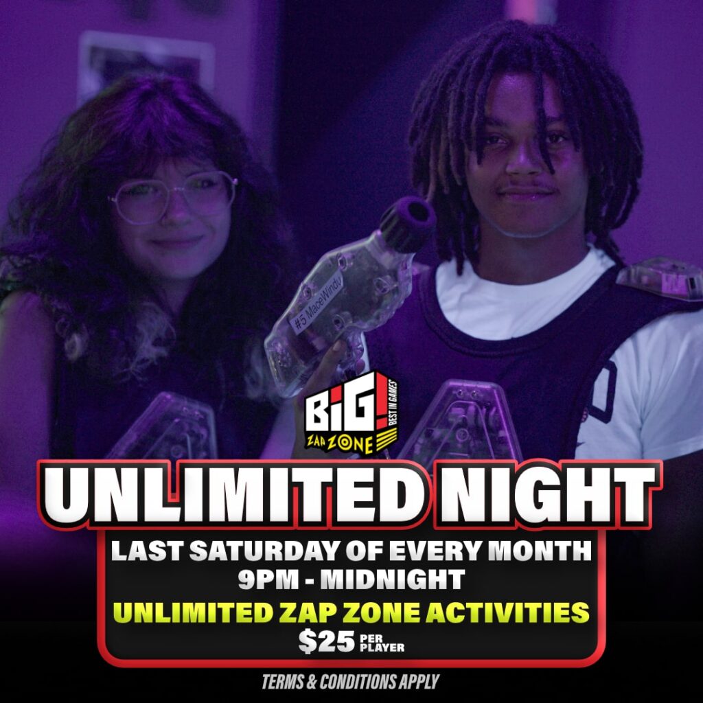 Best in Games Sterling Heights amusement center-indoor games-arcade games-family games-family events-attractions-43680 Van Dyke Avenue-Sterling Heights-Michigan 48314-Unlimited Night-Last Saturday of Every Month-Unlimited Zap Zone Activities